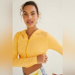 NWOT Free People Movement Kadi Shruken Cropped Zip Up Hoodie Mango Sz XL